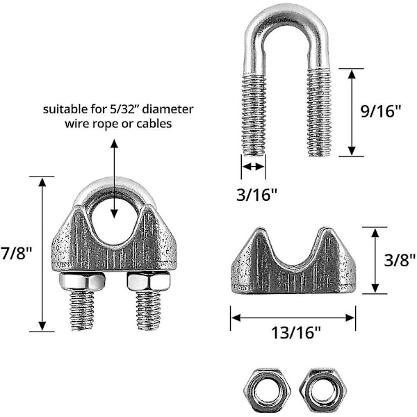 1/8 Wire Rope/kabelgrepp/klämma Rostfritt stål 304 Marine Grade 1