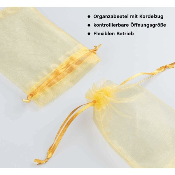 100 Organza Sachet Bags, Organza Gaveposer, organza poser, smykkepose, bryllupsposer, lavendelposer, Organza Gaveposer Mesh Gaveposer Snøreposer (gull)