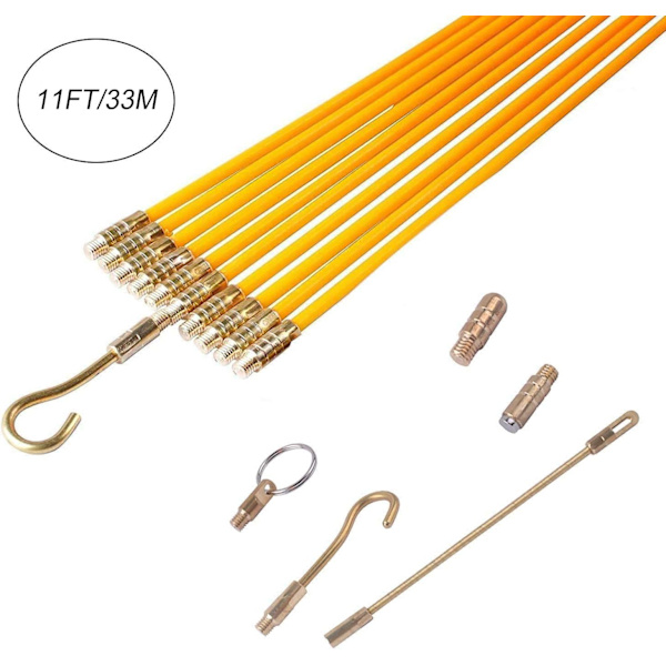 Elektrisk kabeldragningssats med glasfiberstavar, utdragbar kabelinstallationskit i plastfodral 33cmX10st