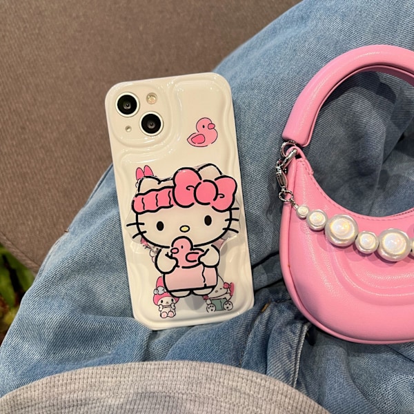 Designad för iPhone 13 Fodral, Mjukt Skyddande Stötsäkert Telefonfodral med Med telefonhållare, hellokitty Vit/Rosa