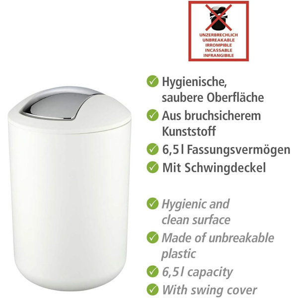 Søppelbøtte for bad, liten søppelbøtte for bad, svinglokk, 6,5 L kapasitet, Un