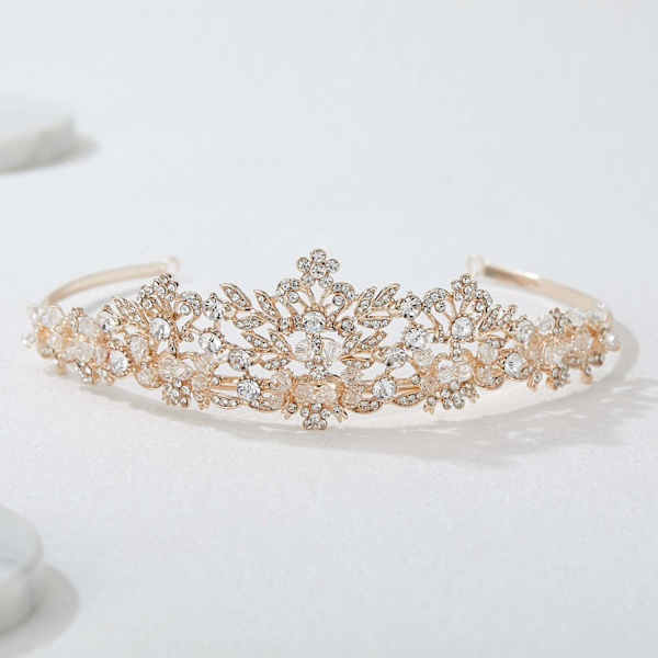 Rose Gold Bryllupstiara til Kvinder og Piger - Pageant Tiara Hovedbøjle