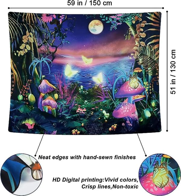 Soppveggteppe Blacklight-teppe Galakse Måne Blacklight