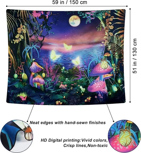 Svampe Vægophæng Blacklight Gobelin Galaxy Måne Blacklight