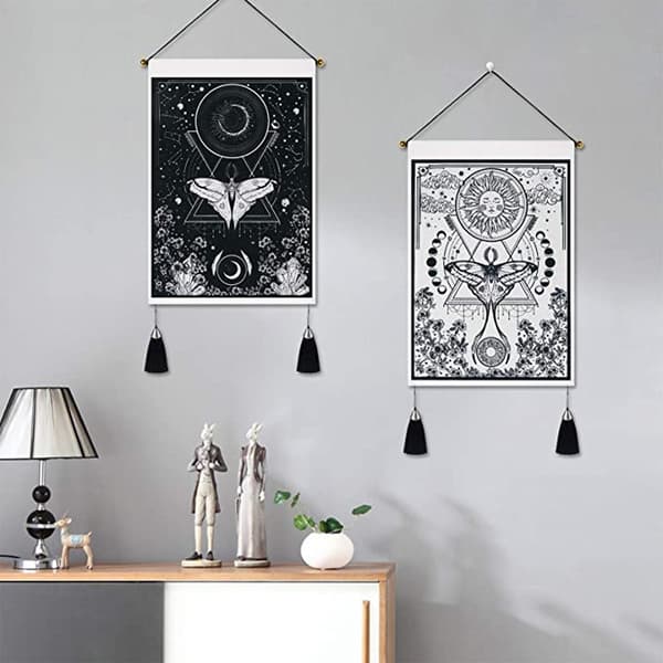 2 stykker måne og sol veggteppe, psykedelisk mandala-teppe