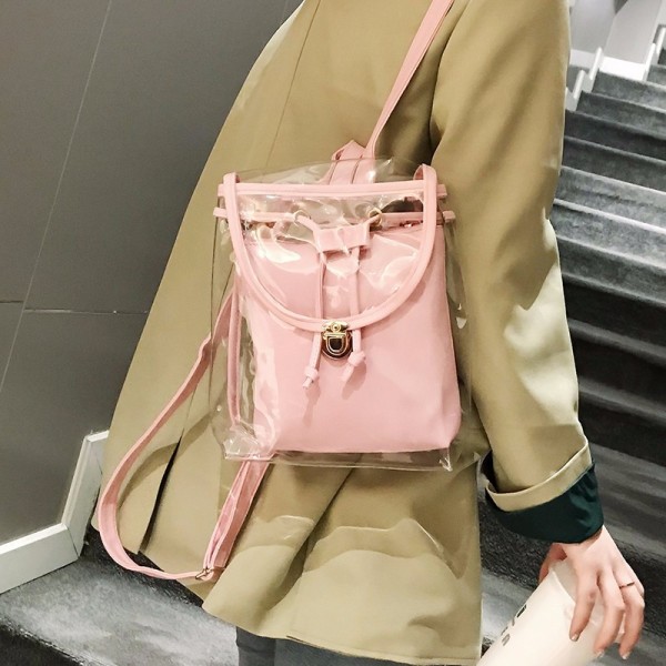 Mini klar ryggsekk med avtakbar pose Gjennomsiktig PVC-skulderveske Rosa