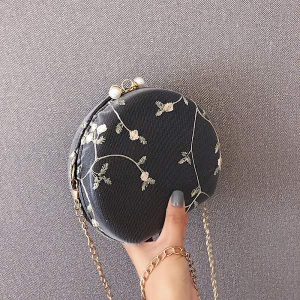 Kvinne Håndveske Peach Hjerteformet Blonder Skulderveske Clutch Bag, Svart