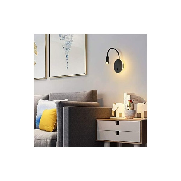 3+8W LED-sengelampe LED-svanelampe til læsning (sort)