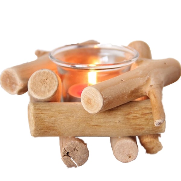 Käsintehty puinen Tea Light kynttilänjalka lasikupillisella Rustic Cou