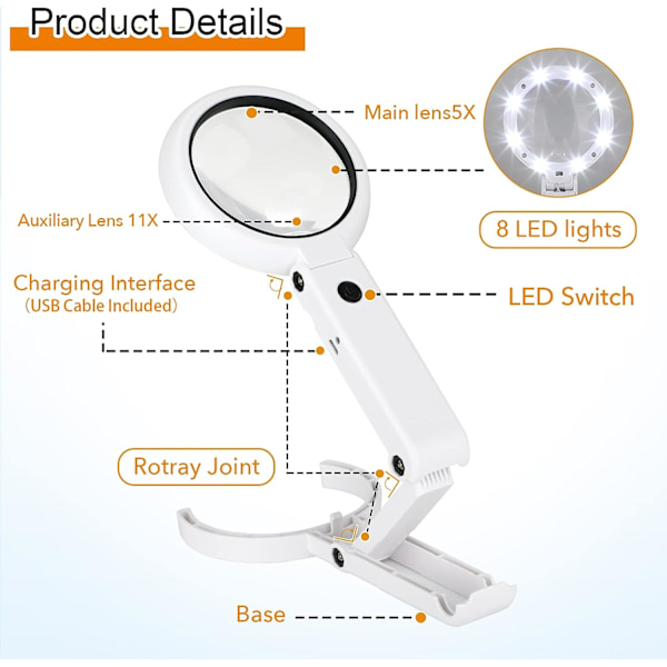 3.5X 10X Pöytäsuurennuslasi 8 LED-valolla