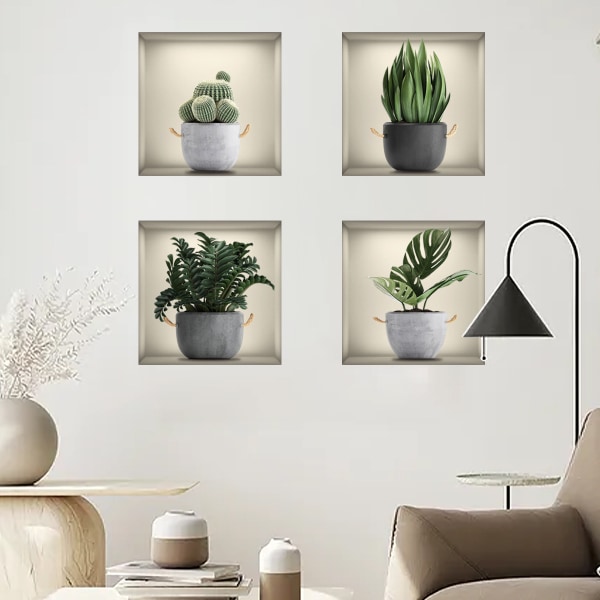 3D-effekt väggdekal krukväxter dekorativ självhäftande film wal