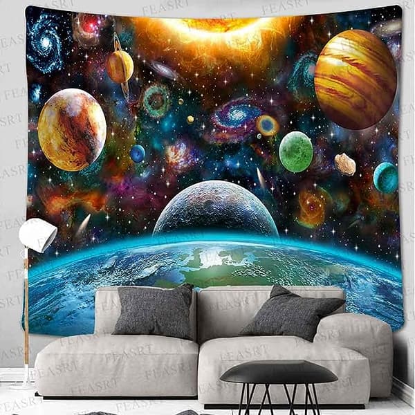 Psykedelisk Planet Gobelin Rum Planet Blød Flanellette, Galax