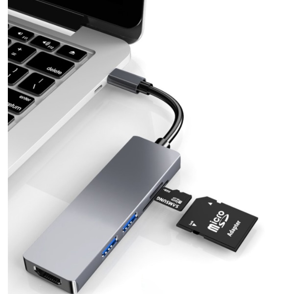USB-C hub, 5 i 1 dockingstation til Windows-bærbare computere, Macs og andre Type-C-enheder, 28*111*9,4mm