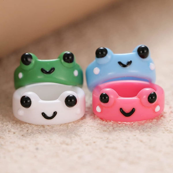 4 stk. Frose ringer for kvinner, Smiley face Evil eye ring Resin fargerik dyr Finge