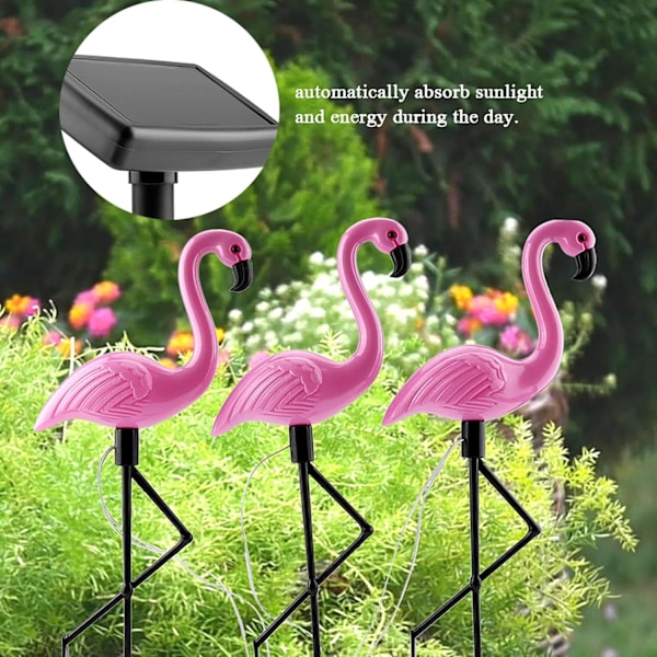 3-i-1 LED Flamingo Solarlampa för Utomhus Vattentät Gård Trädgård Gräsmatta Lampa