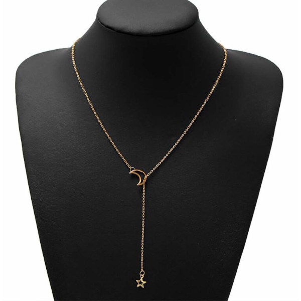 Women Lariat Necklace Moon and Star Necklace Gold Choker Necklace