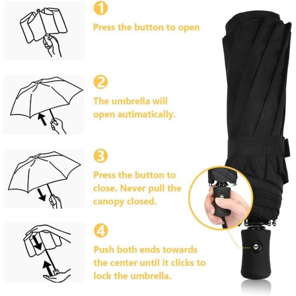 Automatisk sammenleggbar paraply, paraply for menn, paraply for reiser