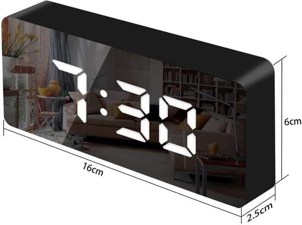 Digital LED-vekkerklokke, med speil, slumrefunksjon, stemmestyring