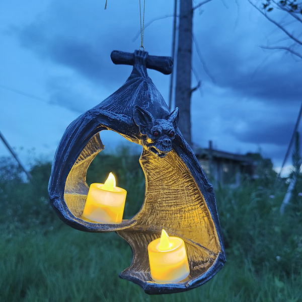 Fladdermus Vägg Tealight Hållare Halloween Ljusstake Fladdermus Staty Trädgård