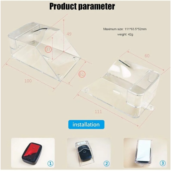 Gjennomsiktig beskyttelsesdeksel for utendørs dørklokke, vanntett, 1
