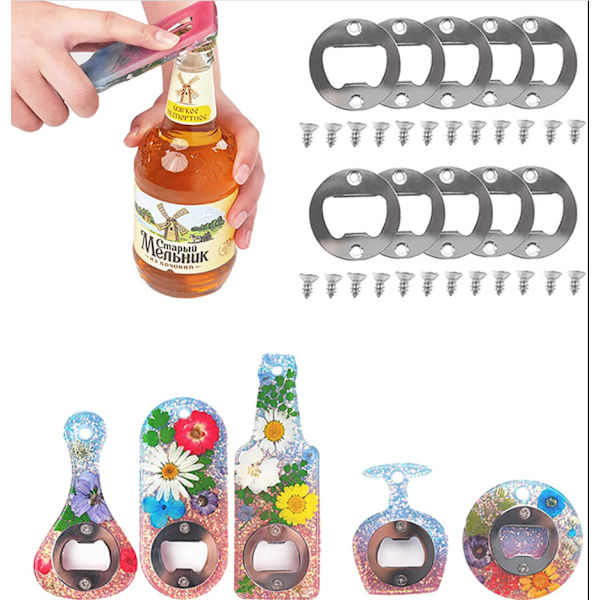 Flaskeåbner Resin Molds, Øloplukker Silikoneform, Epoxy Resin Støbeforme, Ølnøglesæt med Skruetrækker og Mønt