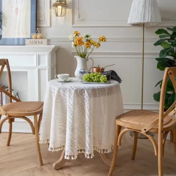 Hæklet Hvid Blondeduge - Polyester Jacquard Vaskbar Dug