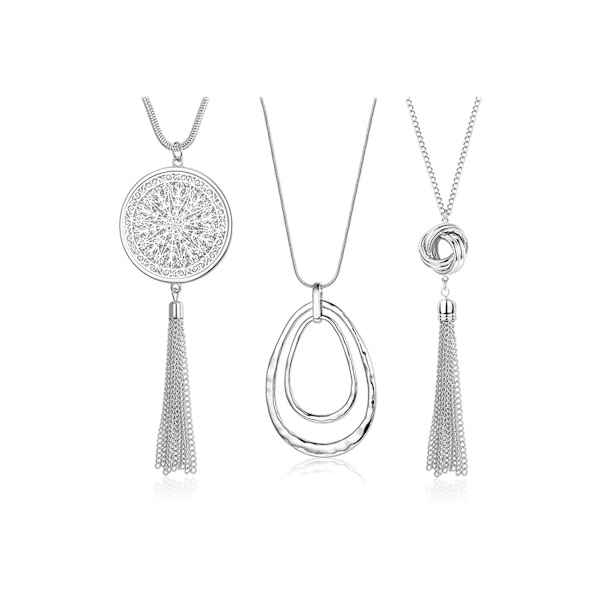 3PCS Långa Halsband för Kvinnor Knuta Disk Cirkel Tassel Statement Tröja Halsband Set