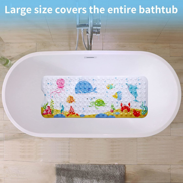 Halkskyddad badrumsmatta transparent PVC badrumsmatta duschmatta 100 x 40 cm extra lång halkfri antimögel badrumstillbehör med sugkopp tryckt