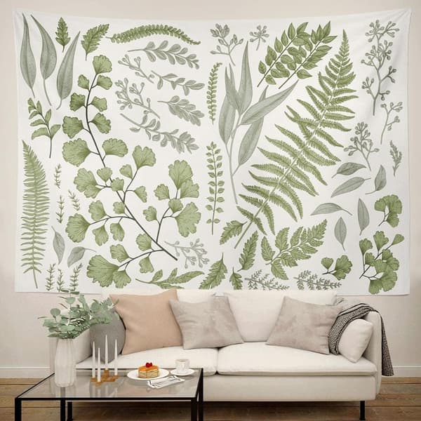 Botanisk polyester stoffvev blomst grønn hvit vår vegg