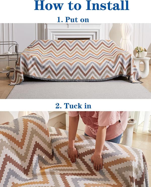 Jianju Wave Pattern Heart Sea Pattern Sofa Blanket Stue Kaffebord Sofa Blanket Geometrisk Splicing Pattern Blød Møblering, 130*180