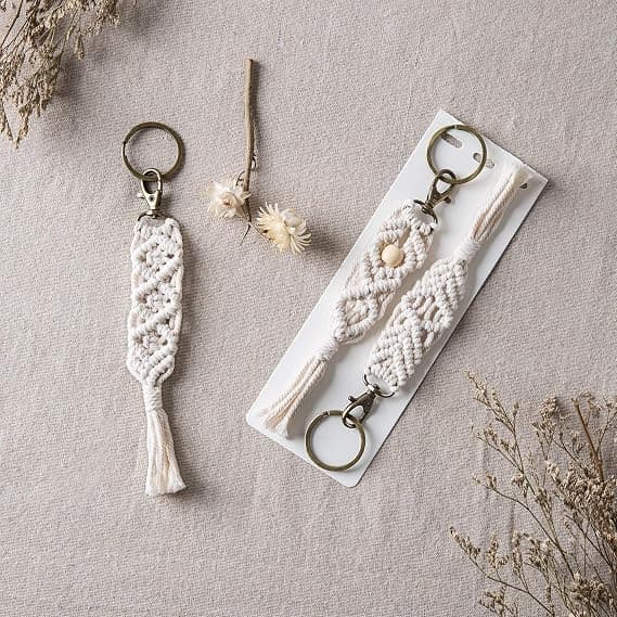 Mini Makrame Nøkkelringer Boho Makrame Veske Charms med Dusker Søte