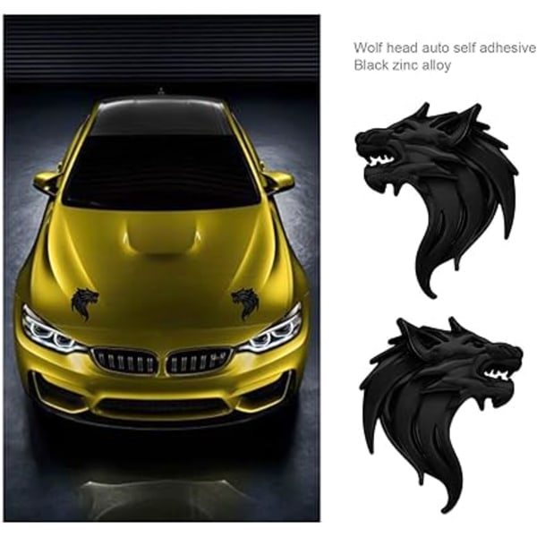 Par 3D Metall Bilklistremerker Ulvehode Dekal Emblem Merke Reflekterende Motorsykkel Auto Dekor Klistremerker Vindusdekorasjon Svart