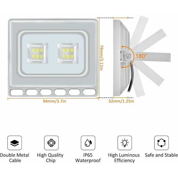 10W LED-flomlys, LED-flomlys 1000LM Ultra-tynn kald hvit 60