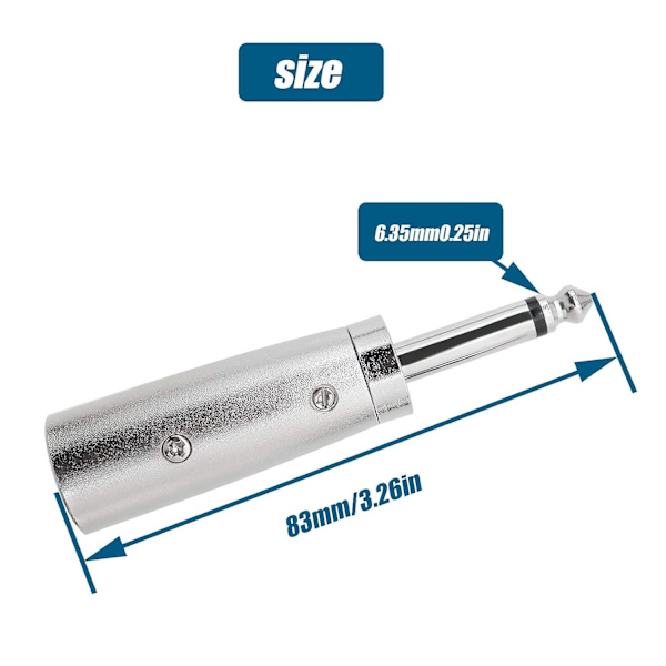 2 x 3-napainen XLR - 6,35 mm (1/4\") mono uros liitin audioadapteri, hopea