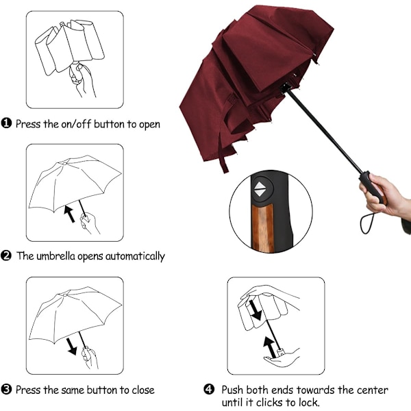 Sammenleggbar paraply, kompakt automatisk paraply foldbar åpne og lukke vindtett storm lett sterk reiseparaply for menn og kvinner