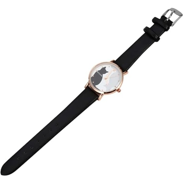 Flickor Klocka Faux Läder Rem Kvarts Armbandsur Katt Mönster