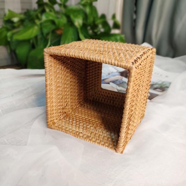 Rattan Servettbehållare Kvadratisk, Handvävd Korg Servetthållare,