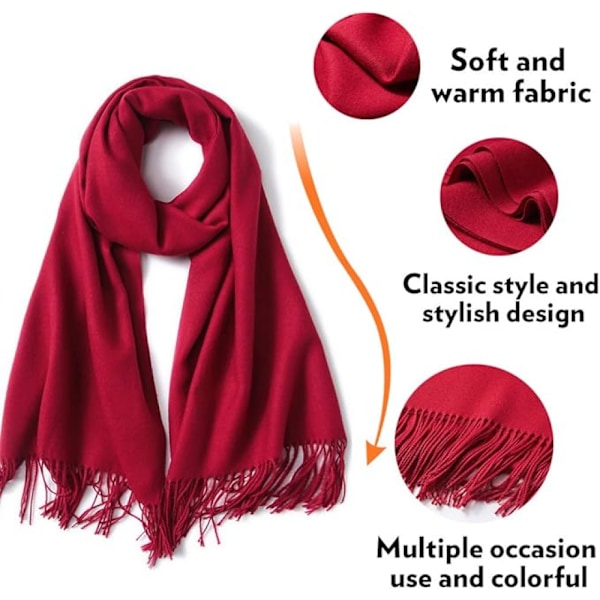 Foulard Echarpe Efterår Kvinde Mand 200 * 70CM Vinter Bordeaux Silkeblød Elegant Sjal Blød til Bryllup Fest Aften