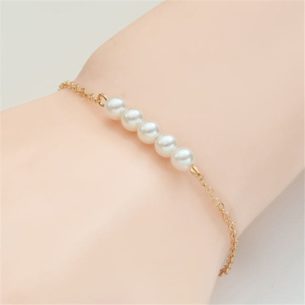 Gullbitte Tiny Pearl Armbånd | 14K Gullbelagt Ferskvannsdyrk Pearl Armbånd for Kvinner