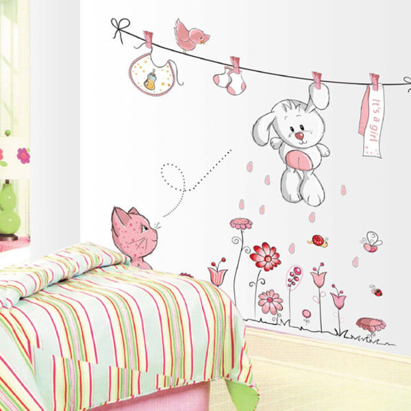 Rabbit Cat Flowers Bird Wall Sticker for Bedroom Living Room Kitc