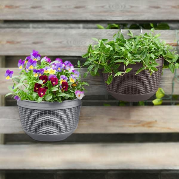 Set med 2 plastblomsterpotter til balkong, gjerde, veggmontert plan