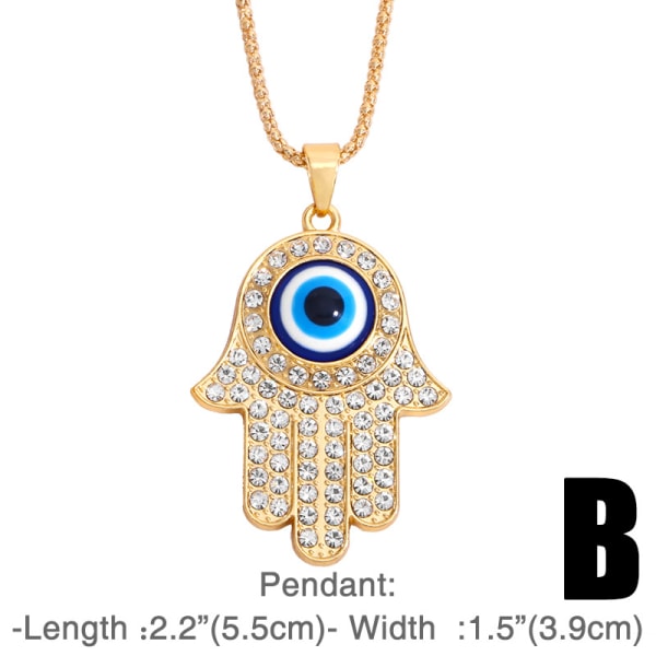 Embellished Hand of Fatima Necklace with Evil Eye - Symbolic Prot