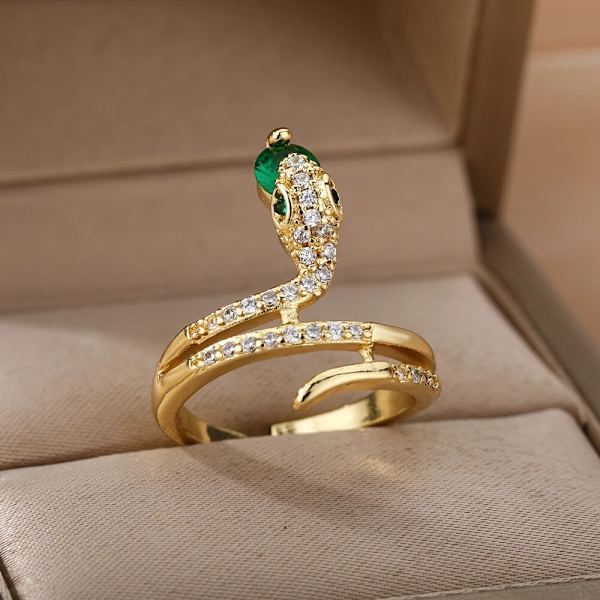 Kubisk Zirkonia Slange Ringe Til Kvinder Rustfrit Stål Krystal Fingerring