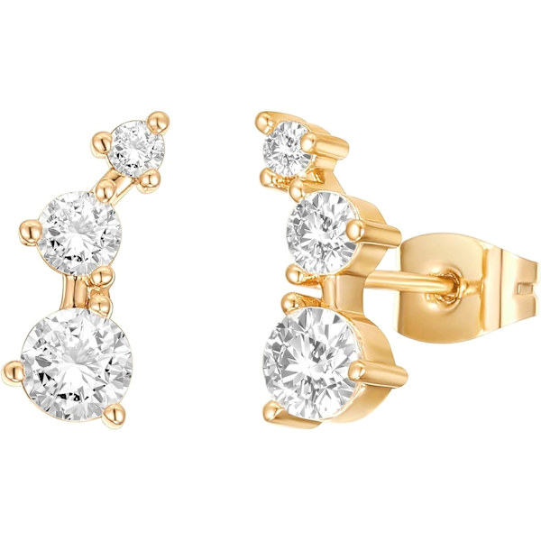 3 set 14K guldpläterat sterlingsilver Post Mini Cubic Zirconia Ea