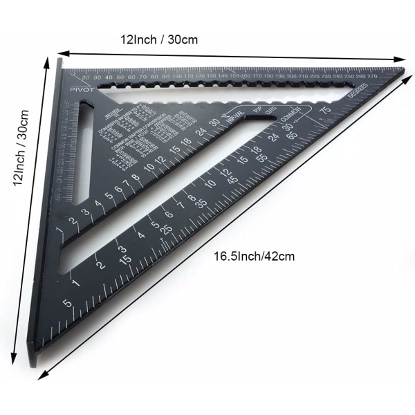 30cm Trekant Vinkelmåler Aluminium Legering Firkantet Tømrer Trekant Metrisk Professionel Træbearbejdning Vinkel Lineal Trekant Lineal med Vinkelmåler