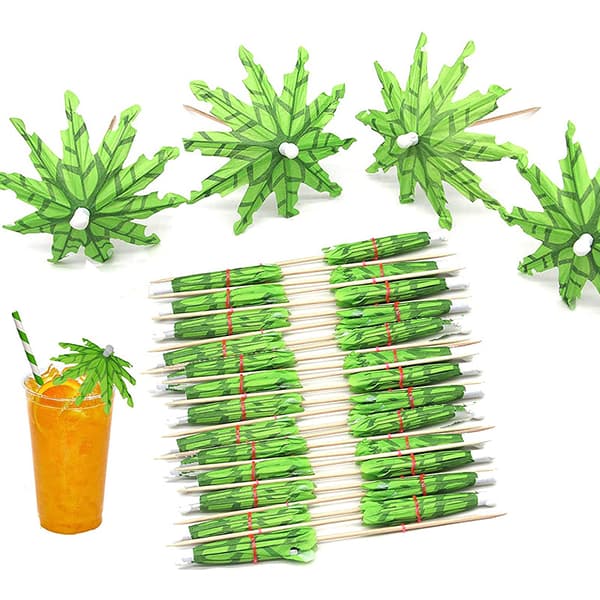 40 st tropiska gröna kokosnötsträd cocktailparaplyer i papper