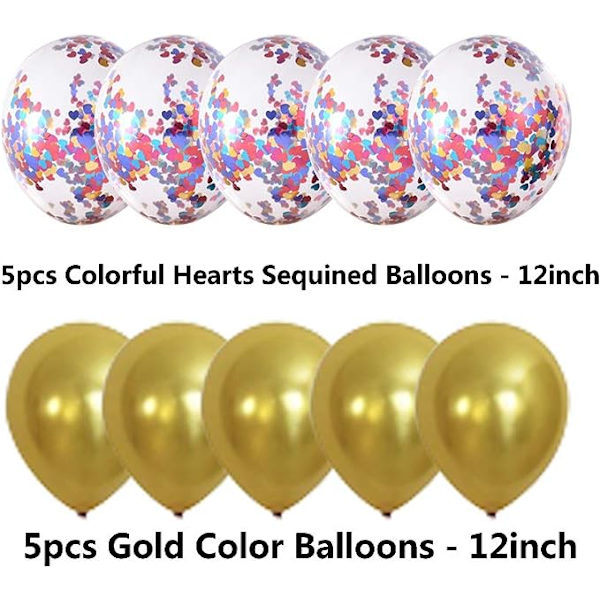 Guld Färgglada Söta Hjärtan Paljetter Fest Dekoration Ballonger,  Fu