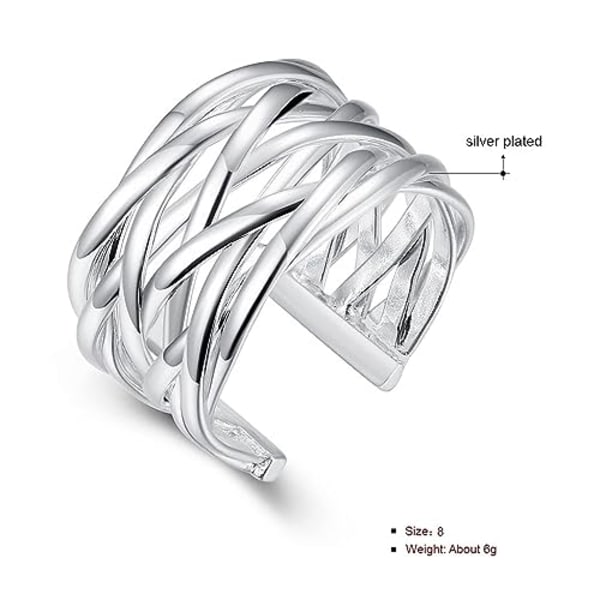 925 Sterling Silver Ring Handgjord Öppen Justerbar Damring