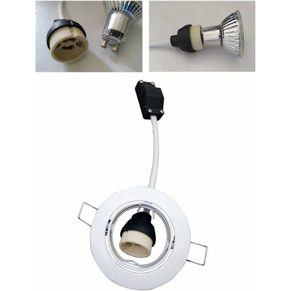 GU10 Lampehenger, Pærekontakt, Adapter for LED og Halogen, Keramisk Base og Klemmeskrue