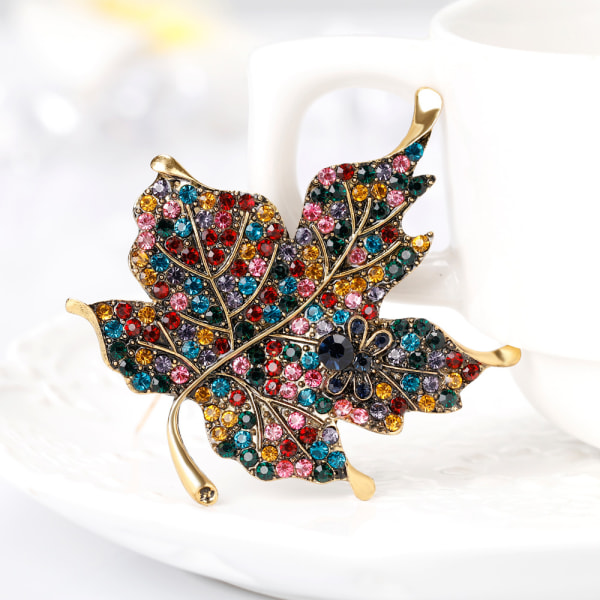 Kvindernes Farve Diamant Rhinestone Ahornblad Brosche Pin